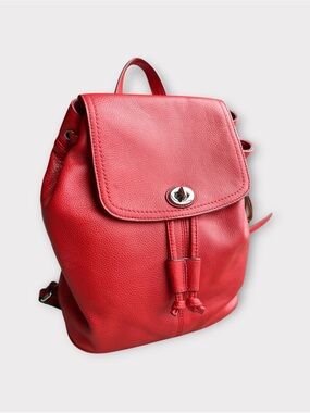 Coach Park Red Pebbled Leather Drawstring Turnlock Mini Backpack